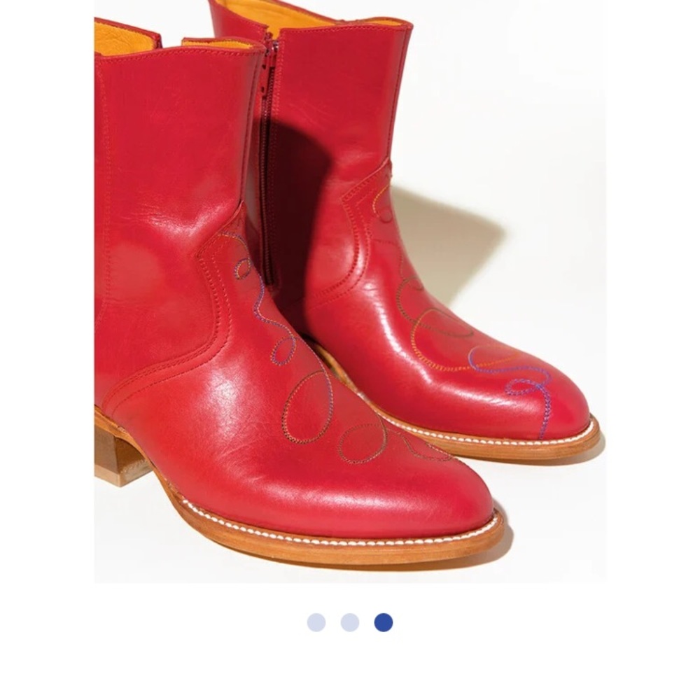 Charlotte Stone Red Leather Ankle Boots